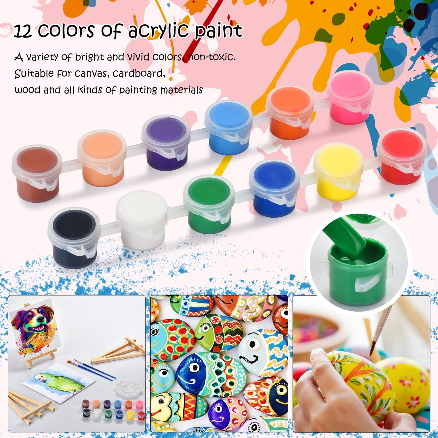 10 Set Canvas Painting Kit, 8 x 10In Canvas Boards with Easels, 12 Color Acrylic Paints, Brushes, Palettes, Art Supplies for Beginners – Paint and Sip Kit for Adults, Couples Painting Kit Date Night