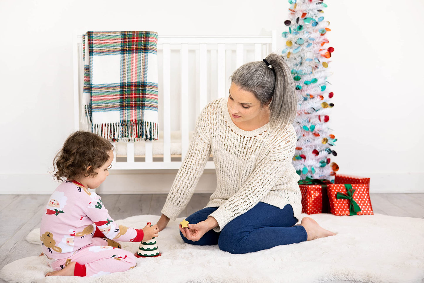 Pearhead Christmas Tree Stack Toy - Holiday Nursery Décor and Stacking Rings for Baby