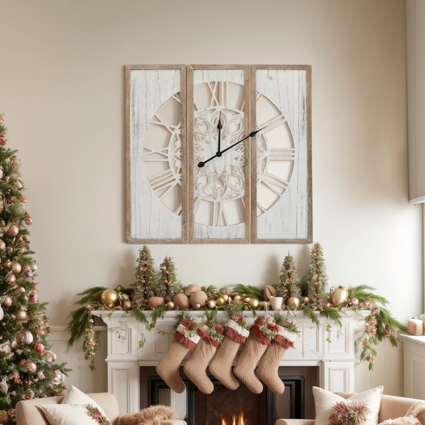 RiteSune Rustic Wooden Wall Clock, 30 inches, for Living Room, Bedroom, Dining Room, Kitchen, Entryway, Farmhouse