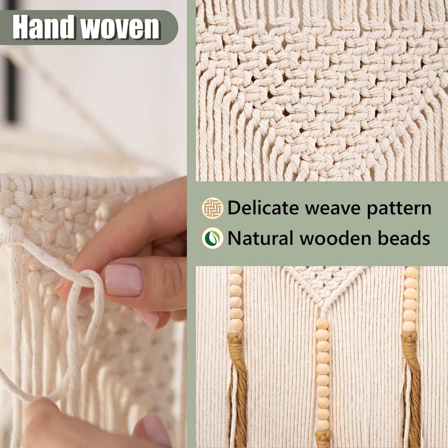 Extra Large Macrame Wall Hanging 70.8" × 39" Boho Tapestry Woven Decor- Cotton Tassel Curtain Beige Chic Bohemian Wall Art for Home Living Room Bedroom Dorm Wedding (Includes Rod)