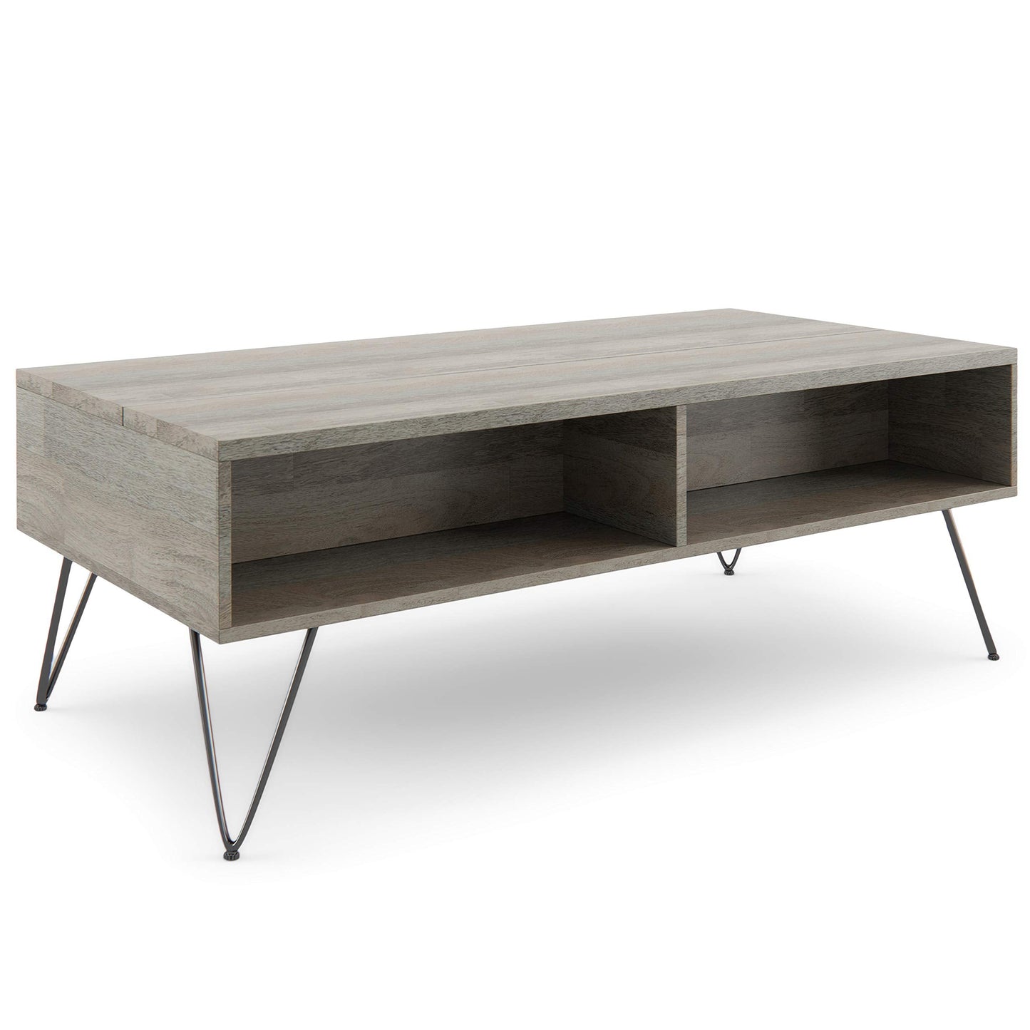 SIMPLIHOME Hunter SOLID MANGO WOOD and Metal 48 inch Wide Rectangle Industrial Lift Top Coffee Table in Grey for the Living Room and Family Room