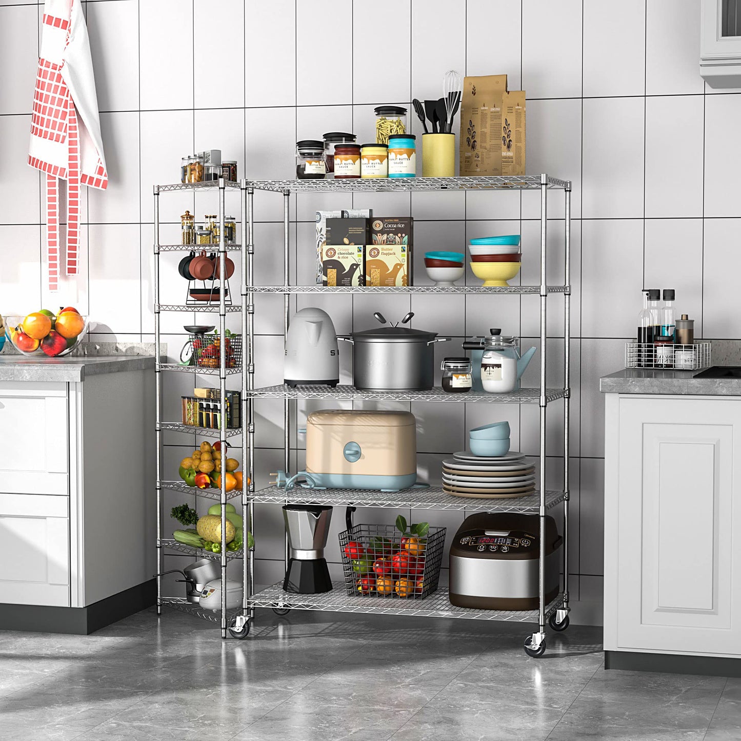 5 Tier 6000lbs Capacity NSF Metal Shelf Wire Shelving Unit, Heavy Duty Adjustable Storage Rack with Wheels & Shelf Liners for Commercial Grade Utility Steel Storage Rack, Chrome - 82"H x 48"L x 24"D