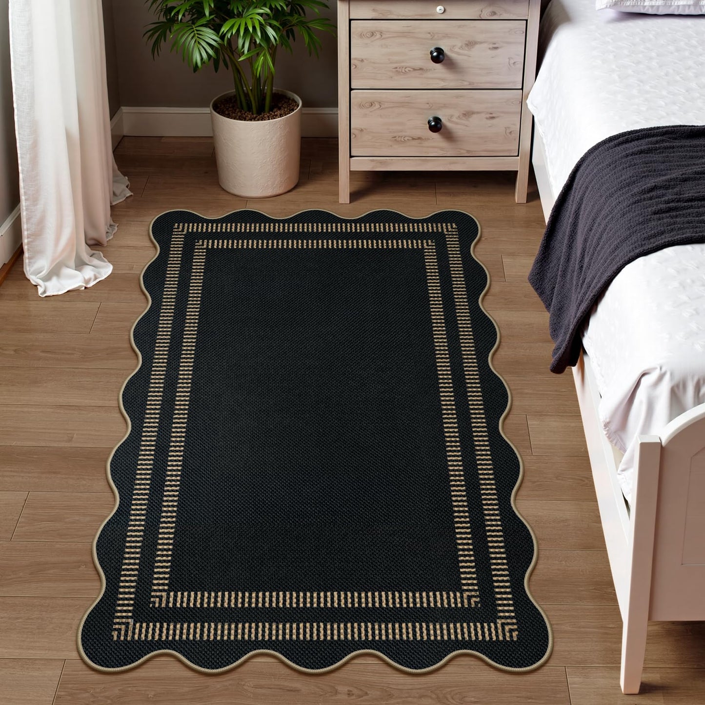 LORWER Modern Easy Jute 3x5 Outdoor Patio Rug, Black Washable Rugs for Entryway Indoor Kitchen Rugs, Farmhouse Neutral Non Slip Carpet for Living Room Backyard