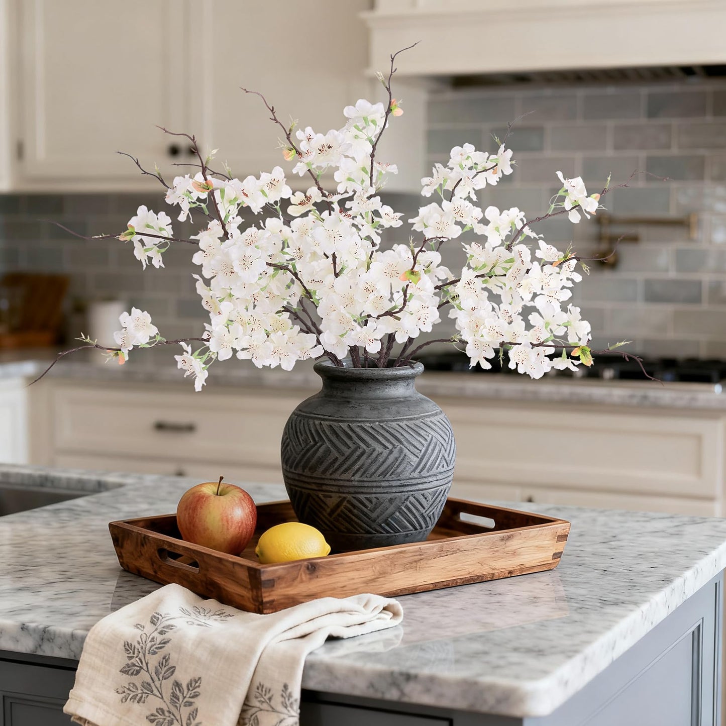 INXUGAO 12 PCS Faux Cherry Blossom Branches Decor 18.11 Inch Fake Artificial Cherry Flowers for Home Indoor Decoration Vase Arrangement Table Living Room Bedroom Spring Decor