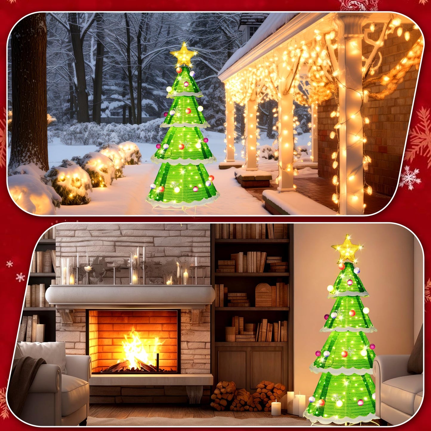 Tujoe 6.5ft Christmas Tree Pop up Indoor Outdoor, 230 LED Lights Holiday Decor with Stakes & Collapsible Holiday Christmas Decoration for Home, Yard, Lawn, Party