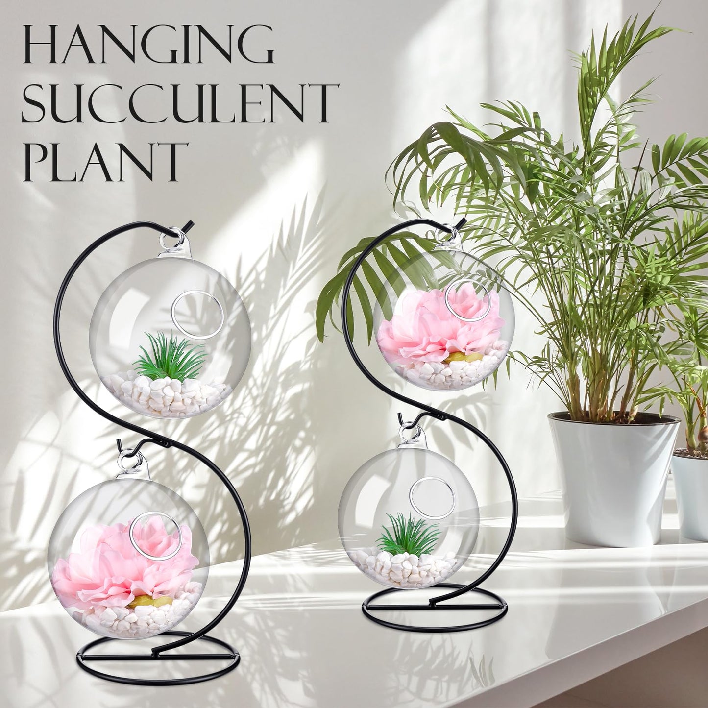 Tatuo 20 Pcs Ornament Display Stand Holder Hanger Stands Glass Ball Ornament Holder Metal Iron Hanging Hanger for Display Terrarium Air Plant(Elegant)