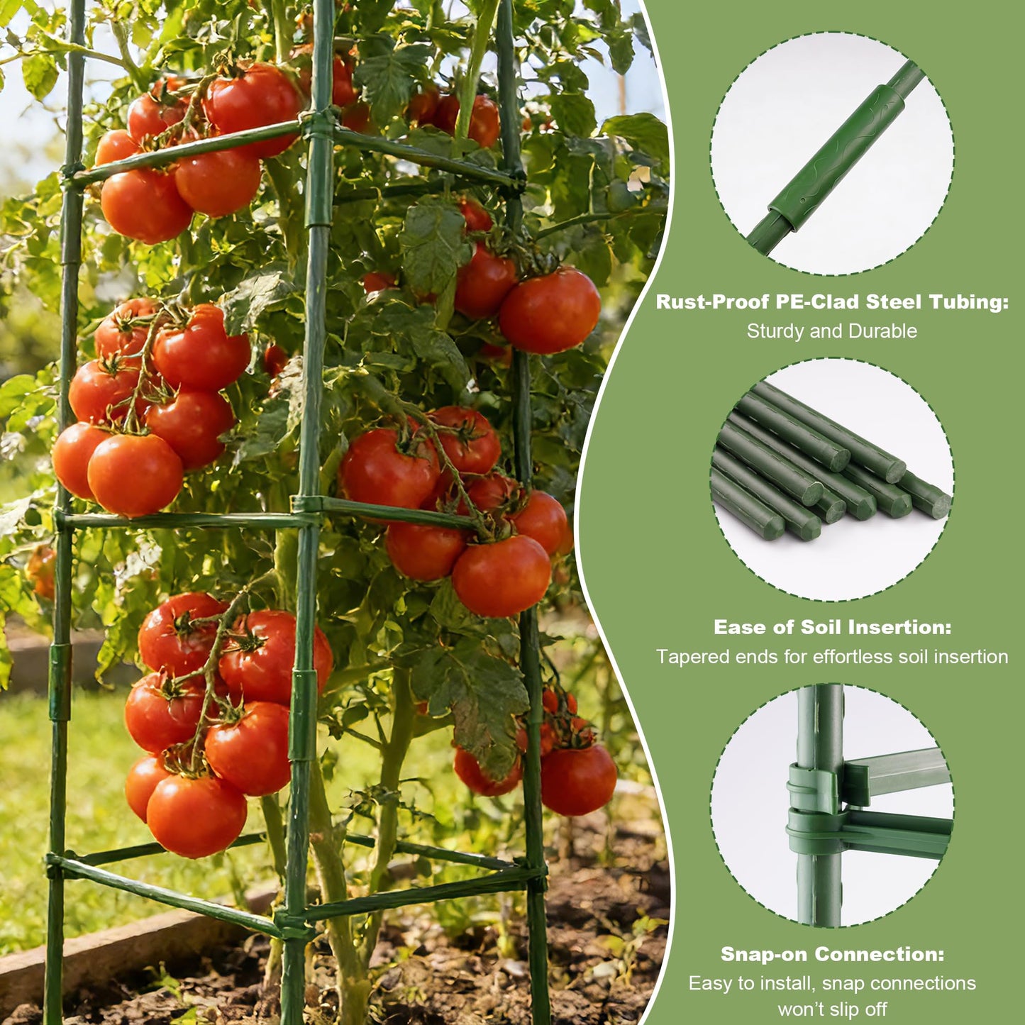 6-Pack Tomato Cages & Trellis – Outdoor Garden Adjustable Plant Support & Stakes for Home Gardeners, Raised Garden Beds & Patio, Supports Climbing Tomatoes, Vegetables & Flowers (Up to 47.2'' High)