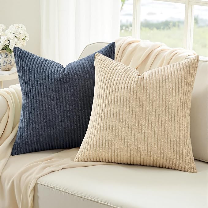 Topfinel 20x20 Set of 4 Boho Couch Throw Pillows Decorative Velvet Pillow Covers for Bed Accent Nordic Corduroy Pillowcase Sofa Living Room Home Decor Blue and Yellow