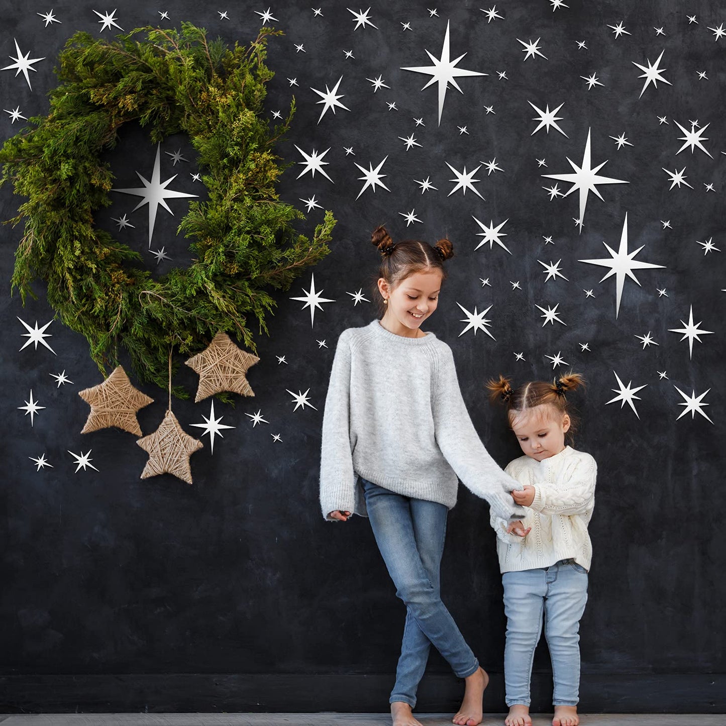 Zonon 82 Pieces Mirror Wall Stickers Star Wall Decals Decor Removable 3D Acrylic Mirror Star Setting Sticker for Ceiling Home Bedroom Living Room Girls Room Decor(Silver)