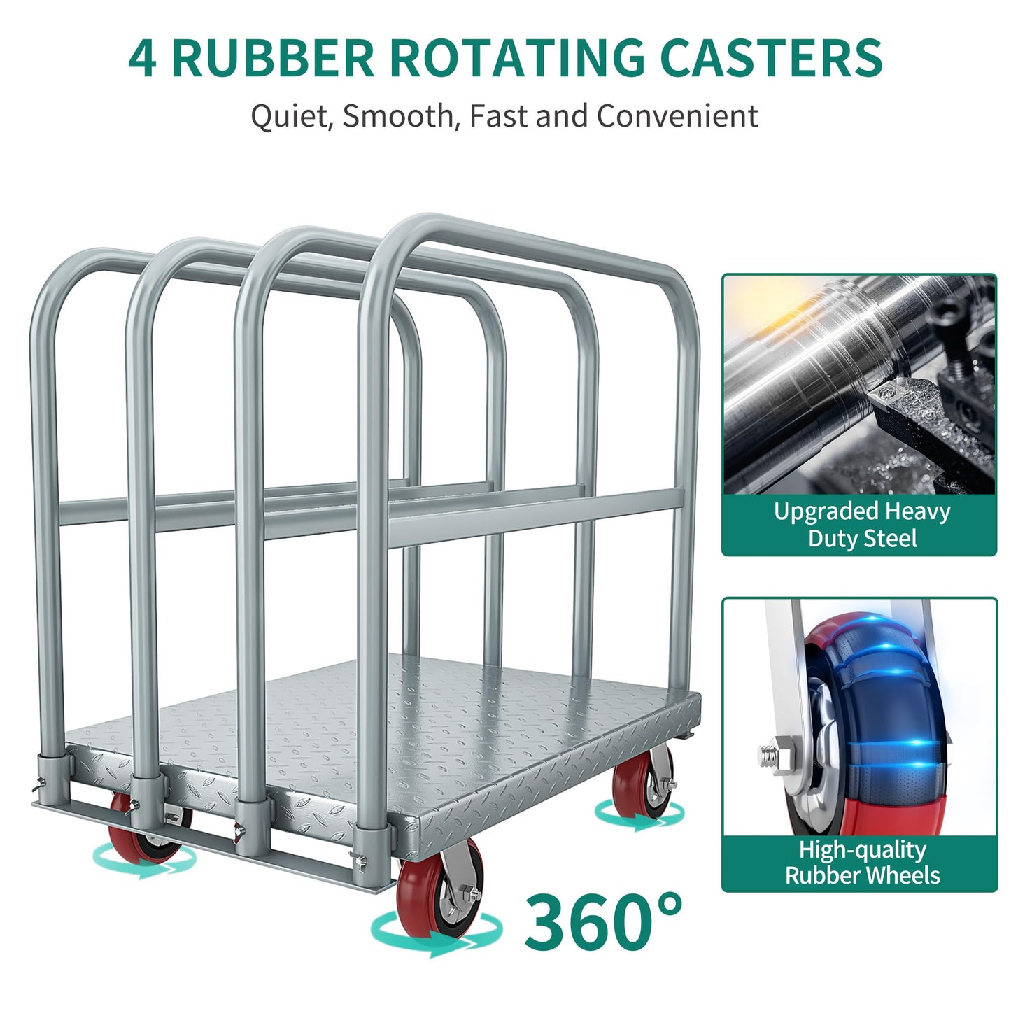 YITAHOME 2 in 1 Drywall Cart Heavy Duty, Folding Platform Carts with Wheels, Heavy Duty Platform Cart with Sides, Steel Panel Truck Carts with 4 Hand Drails