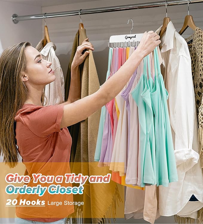 Gomyrod Bra Hanger for Closet, 2 Pack Tank Top Hanger w/20 Hooks Capacity Foldable Wood Space Saving Hangers, 360°Rotating Closet Organizers and Storage for Dorm & Apartment for Bra Scarf Ties(White)