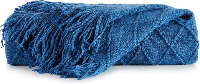 BOURINA Royal Blue Throw Blanket 50x60 Inches Throw Textured Solid Soft Sofa Couch Decorative Knit Blanket
