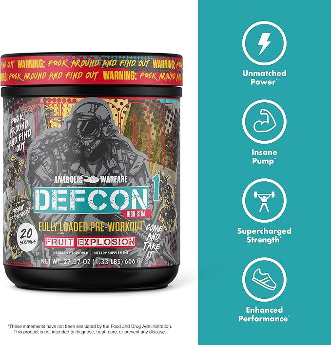 Anabolic Warfare Defcon1 High Stim, High-Intensity Pre-Workout Powder (Fruit Explosion, 20 Servings)
