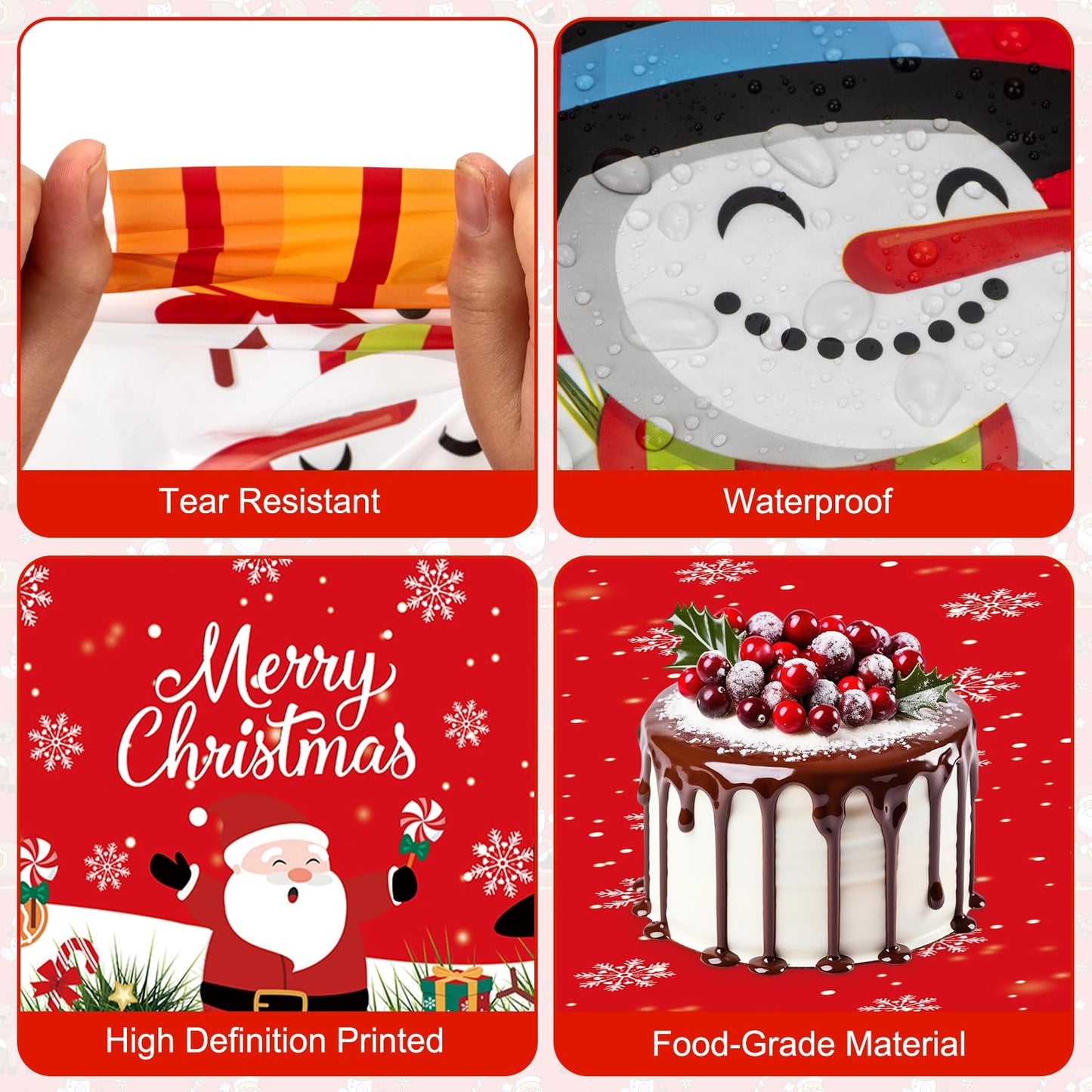 2 Pcs Christmas Tablecloth - Plastic Merry Christmas Table Cloth, Red Disposable Rectangle Cute Santa Claus Snowman Xmas Table Cover for Christma Party Decorations Favors Tables Decor, 108 x 54 Inch