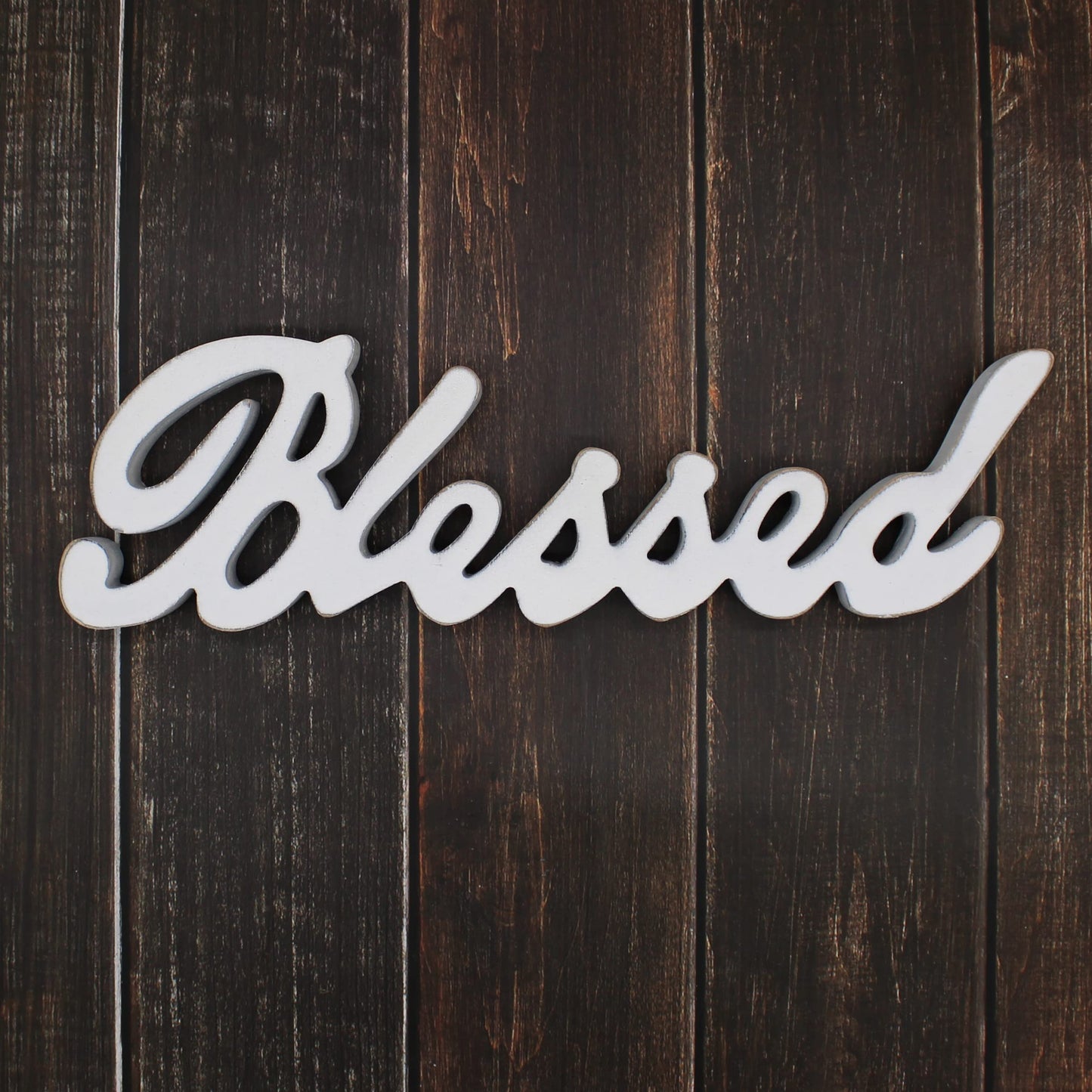 CVHOMEDECO. Blessed Sign Free Standing Wooden Words Sign for Gift and Table/Shelf/Home Wall/Office Decoration, Distressed White, 15 x 4-1/4 x 1 Inch