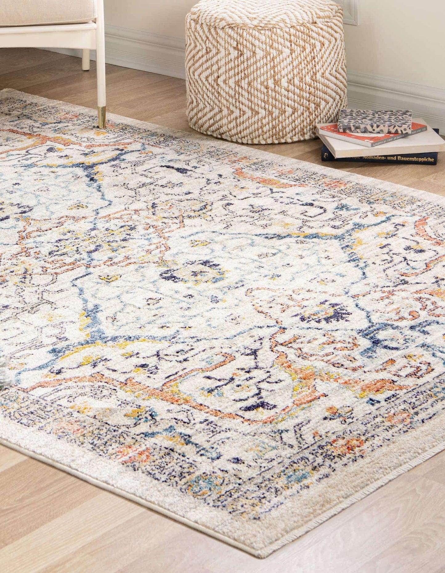 Unique Loom Lola Collection Area Rug - Vivacious (10' x 12' 4" Rectangle, Ivory/Blue)