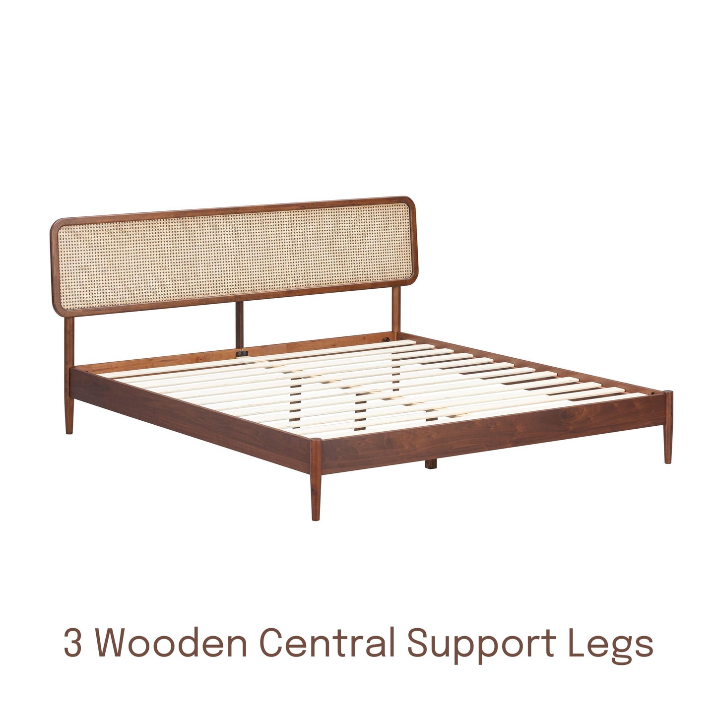 NTC Lupin Wooden Bed Frame with Headboard and Natural Rattan, Solid Oak/Rubber Wood Foundation with Silent Slats, 1000 Lb Capacity, Effortless Assembly (Natural Cane - Dark Walnut, Queen)