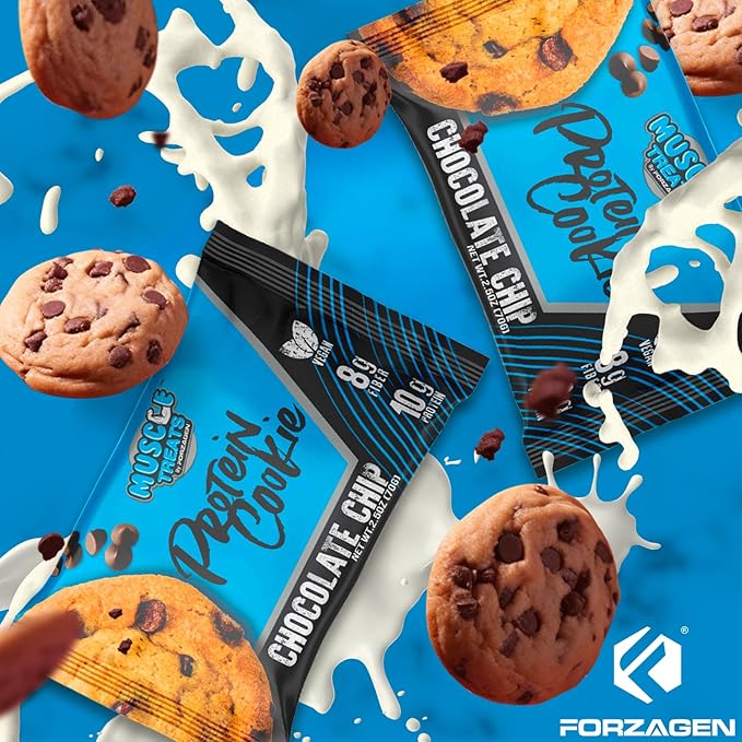 Forzagen Vegan Protein Cookies - Chocolate Chip Flavor | Low Carb Treats, Healthy Snacks, No Artificial Sweeteners and Trans Fat | Plant Based Vegan Snack,10g of Protein per Serving | 3-Pack