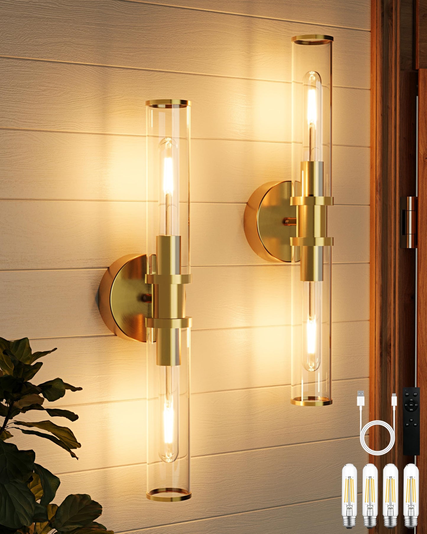 8000mAh Wireless Wall Sconces with Remote Control, Battery Operated Wall Sconce Set of 2 with Timer, Gold Rechargeable Dimmable Wall Lights for Living Room Bedroom Hallway Entryway 3000K, 20.5 Inch