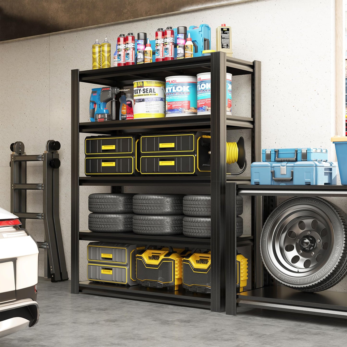 EKJ 72" H Garage Shelving 2500 LBS Heavy Duty Storage Shelves, Adjustable 5 Tier Metal Shelving Unit, Metal Racks for Storage, Utility Shelves for Workshop, Basement, Home Office 72" H*35.4"W*15.7"D