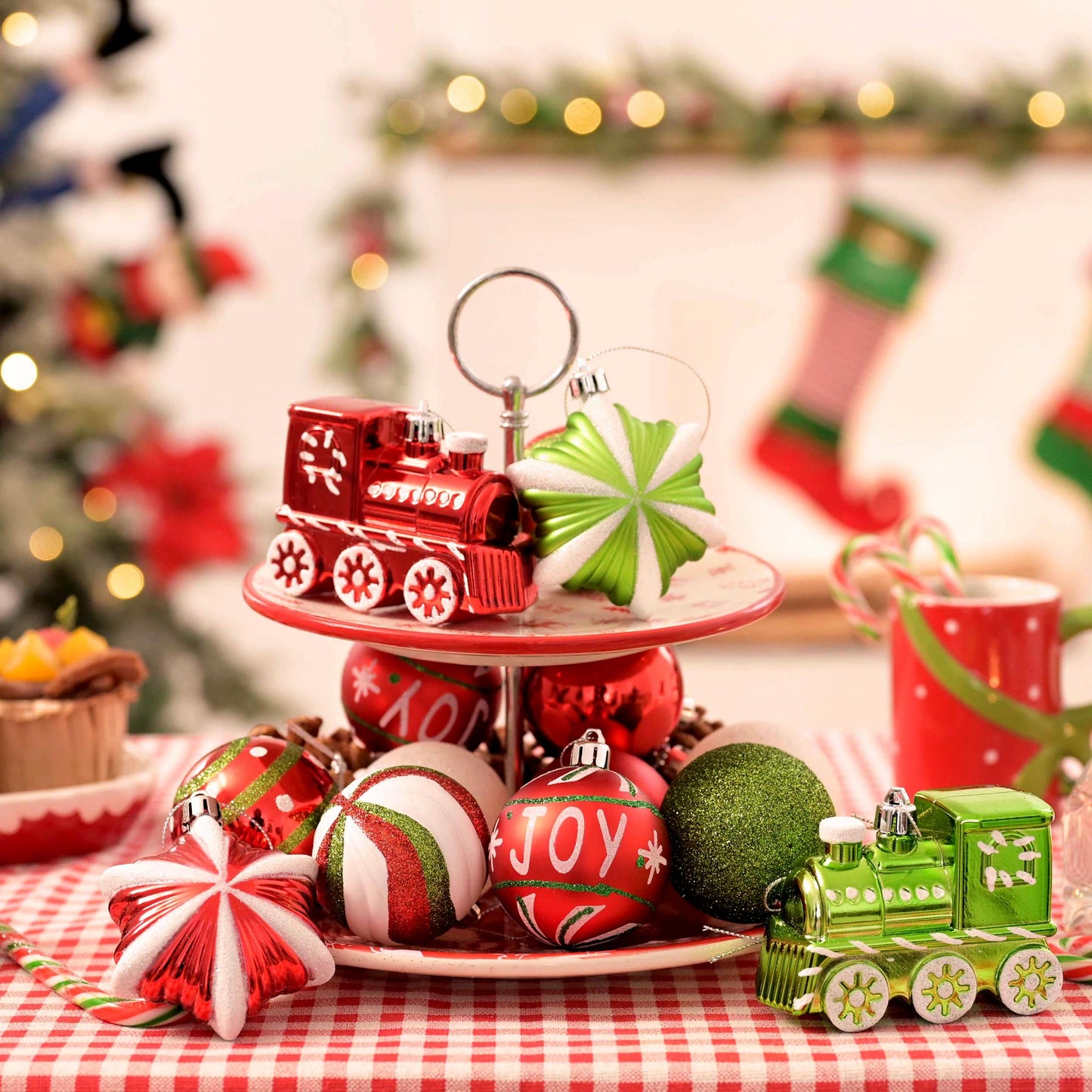 Valery Madelyn Christmas Ornaments Set, 100ct Red Green White Shatterproof Christmas Tree Decorations Variety Ball Ornaments Bulk, Whimsical Hanging Ornaments for Xmas Trees Holiday Party Decor
