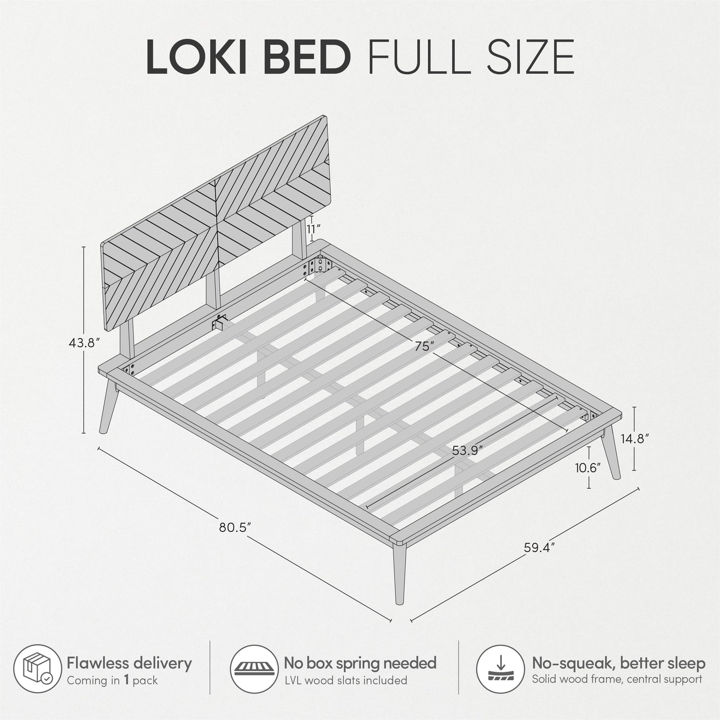 Loki Solid Wood Bed Frame Full, Premium Platform Bed with Chevron Headboard and Wood Slat Support, Noise-free, Easy Assembly, No Box Spring Needed, Mid-Century Modern Minimalist Styles (Light Oak)