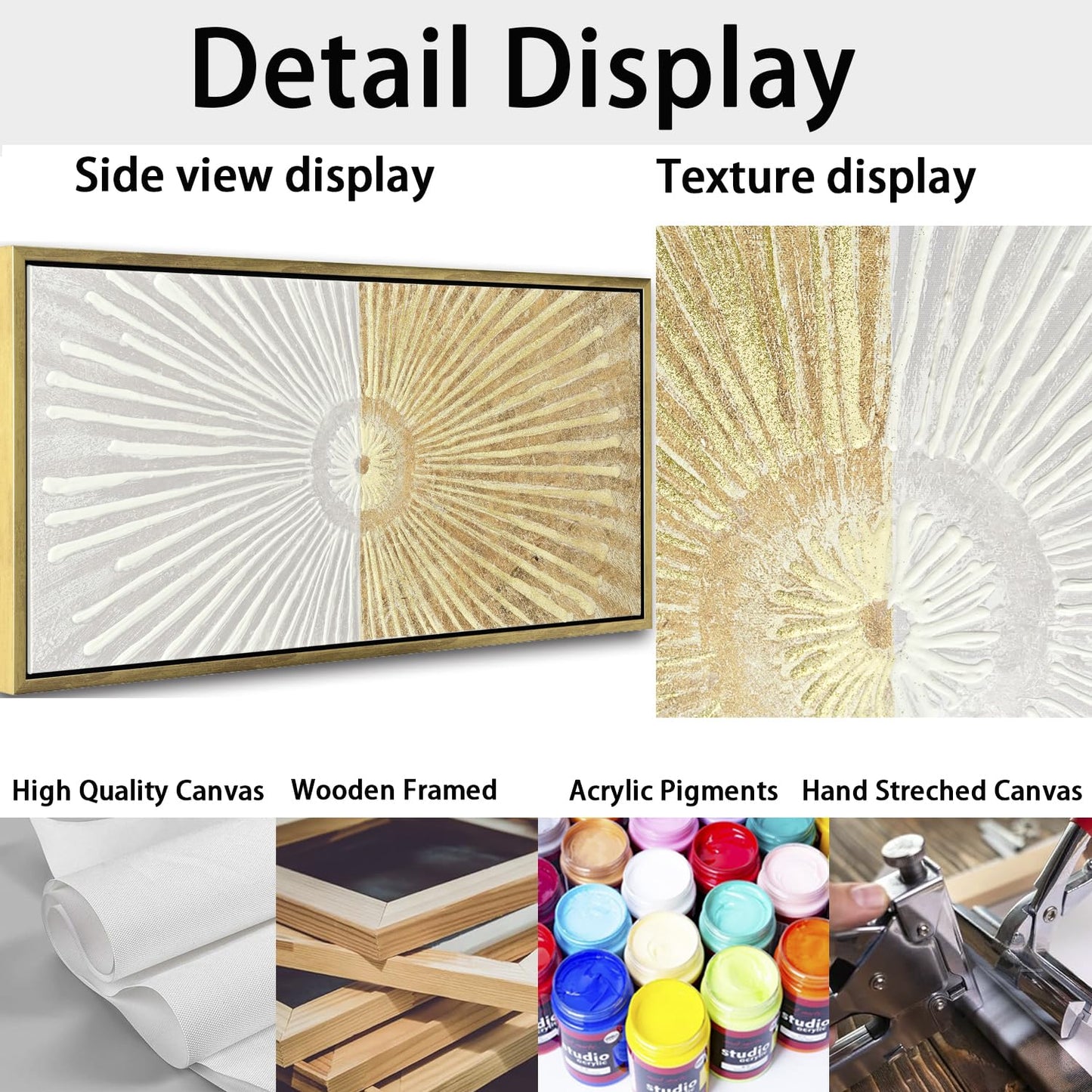 20"x40" Framed Canvas White and Gold Wall Art Symmetrical Line Abstract Modern Wall Decor Art for Living Room Bedroom Bathroom Office Wall Decor