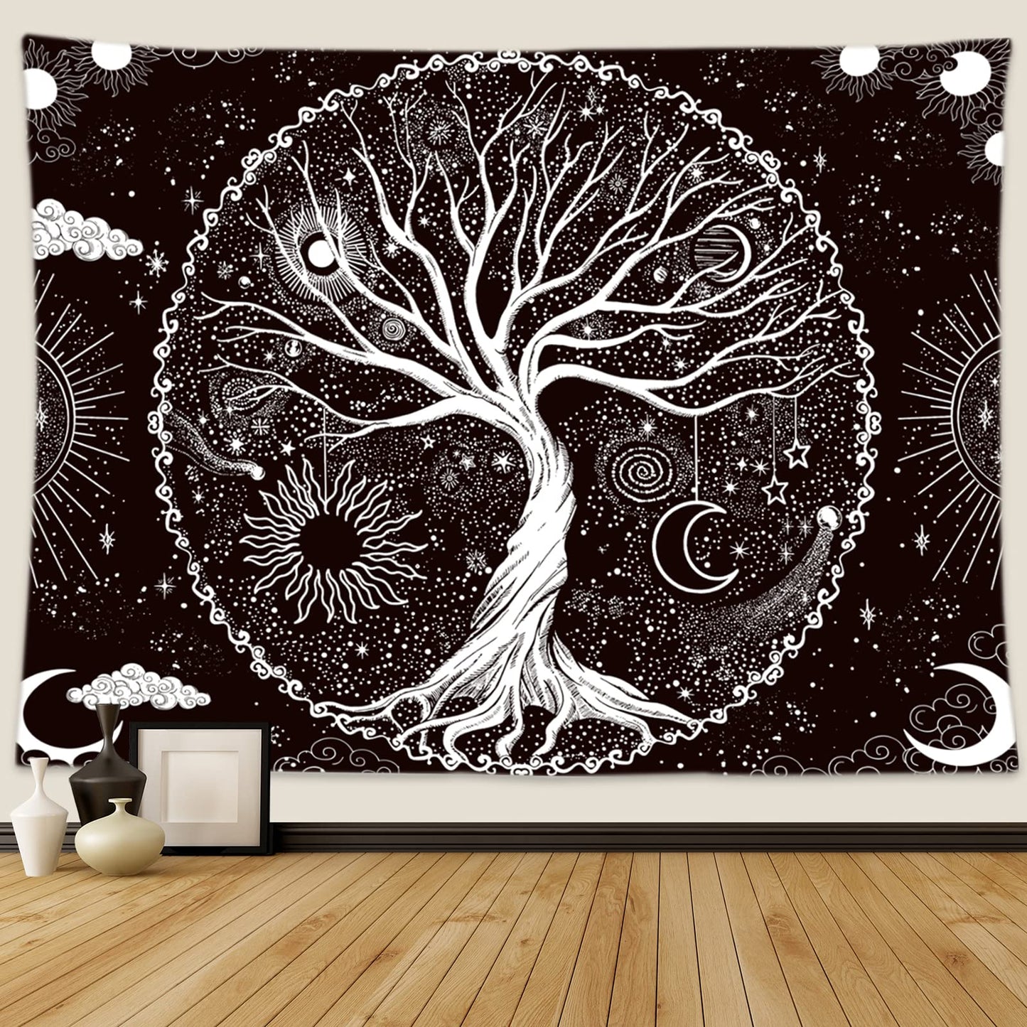 Wonrizon Tree of Life Tapestry,Black and White Galaxy Space Tapestries Aesthetic Psychedelic Wall Hanging decor for Living Room Bedroom (51.2" x 59.1")