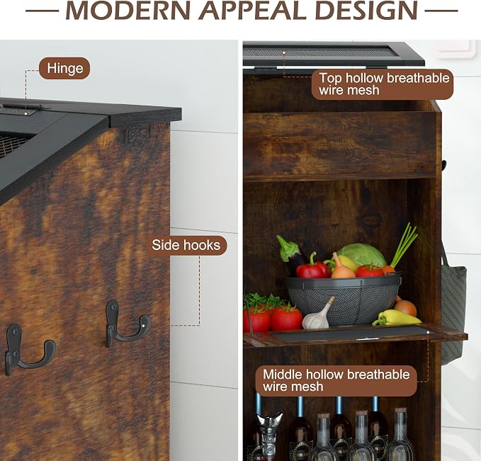 Wooden Potato and Onion Storage Bin w/Lid, Large Capacity and Ventilated Design, Ideal for Pantry, Kitchen Brown