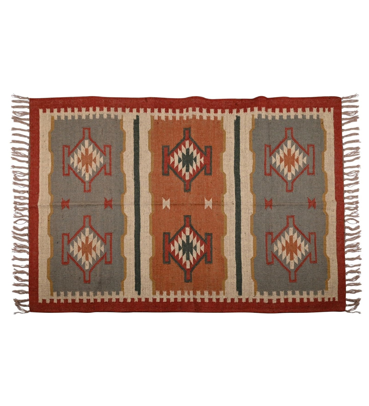 RugsJaipurIndia Geometric Kilim Rug Wool Jute Area Rug Kilim Dhurrie Handwoven Braided Entryway Runner Rug Farmhouse Kitchen Rug, Multicolor 3X5