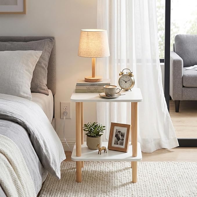 FORAOFUR End Table with Charging Station, End Tables with USB Ports and Outlets, Small Side Table for Living Room, Bedroom & Office, Two-Tier Narrow Side Table, Easy Assembly