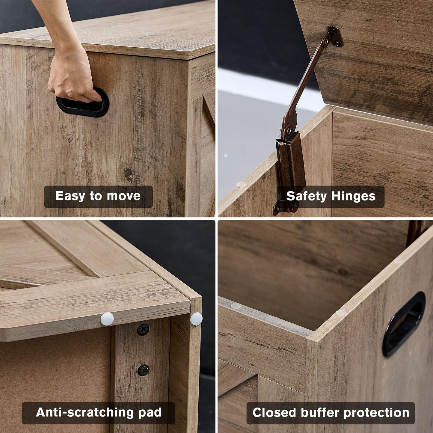 XDliv 47.2” Storage Bench,Extra Large Wooden Storage Chest with 2 Safety Hinges,entryway Bench,Blanket Storage,Shoe Storage Bench for Entryway,Bedroom,Living Room,Easy Assembly.-Greige