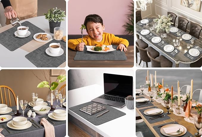 Aofmee Faux Leather Placemats Set of 6 - Waterproof - Wipeable - Washable - Heat Resistant - Anti Slip Stain Resistant Kitchen Dining Table Place Mats, Suitable for Indoor & Outdoor Use, Easy to Clean