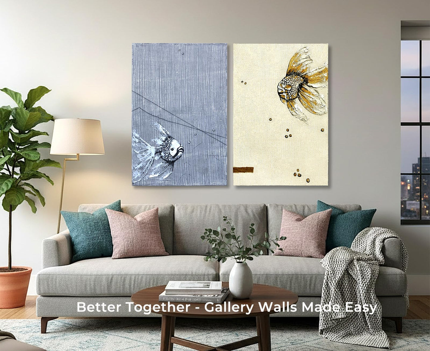 BrushEcho Large 24x36 Inch Hand-Painted 3D Textured Canvas Wall Art, Modern Abstract Animal Ocean Fish Oil Painting, Minimalist Neutral Wall Decor Ready to Hang for Living Room Home Office