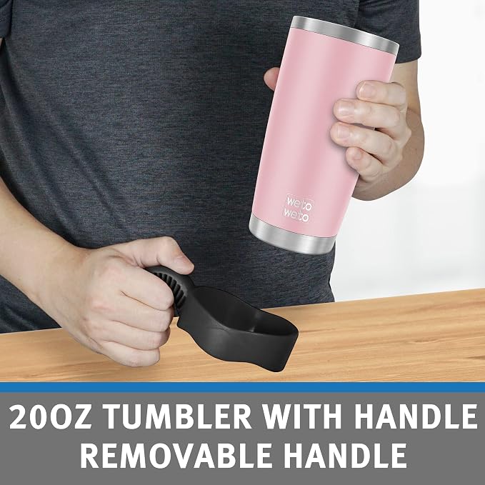 WETOWETO 20oz Tumbler with 2 lids and 2 straws, Stainless Steel Vacuum Insulated Water Coffee Tumbler Cup with Handle, Double Wall Powder Coated Travel Mug Thermal Cup (Ice Pink, 1 Pack)