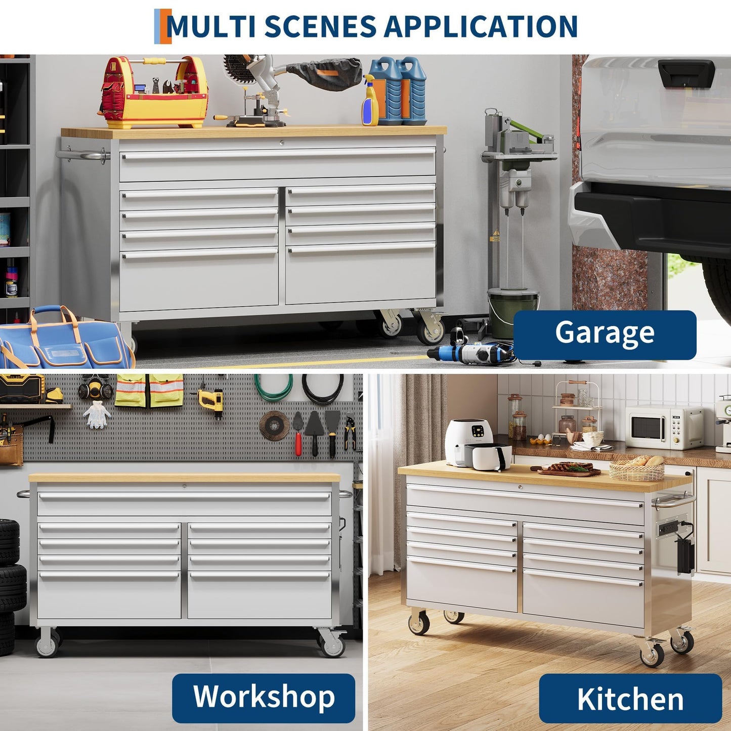 MERXENG 61 in Tool Chest, Tool Box Mobile 9 Drawers Storage Rolling Cabinet with Wheels Lock Key Locking System Drawer Liners for Garage Warehouse Repair Shop