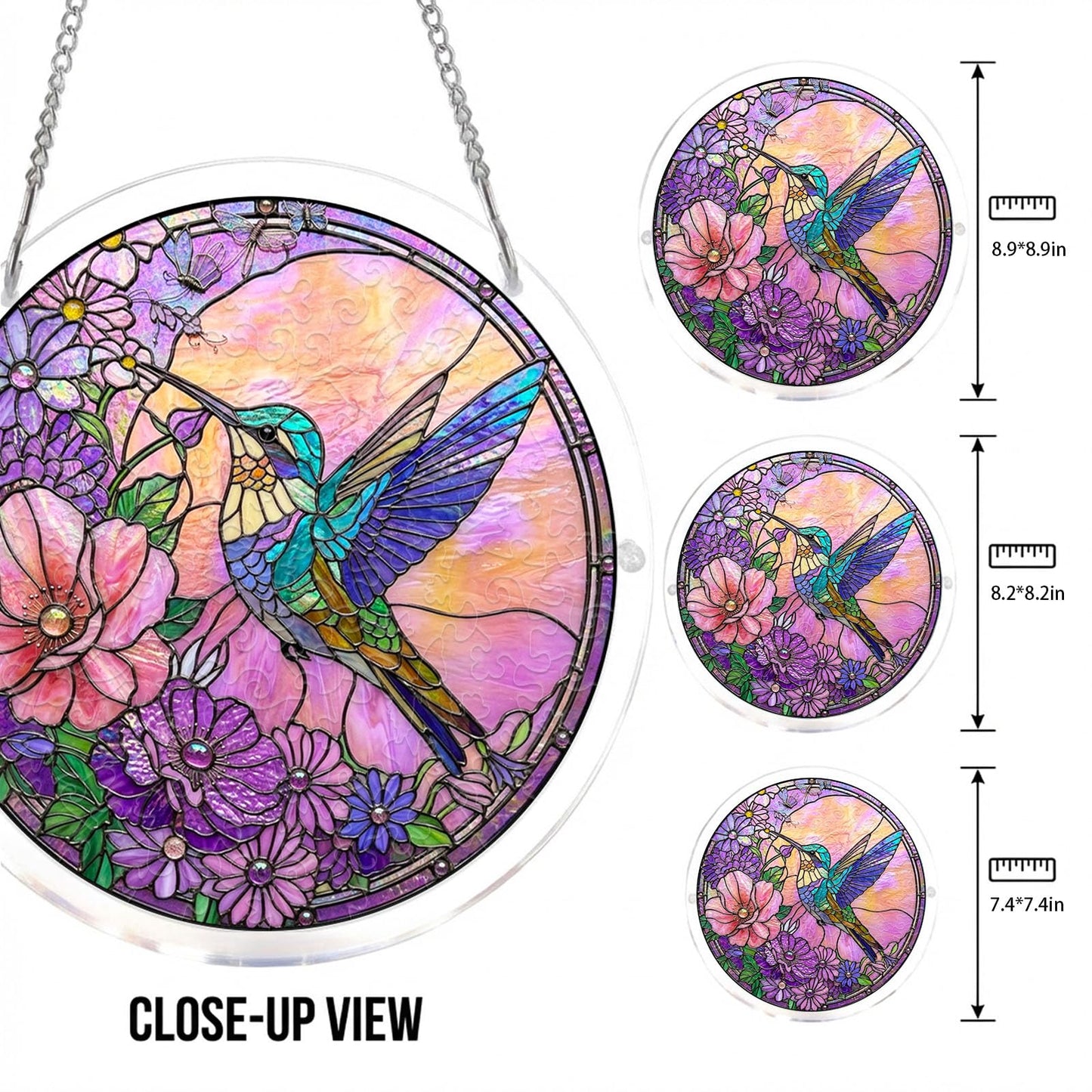 WOODBESTS Acrylic Jigsaw Puzzle Suncatcher 83 Pieces-Hummingbird, DIY Acrylic Puzzle Suncatcher, Window&Garden Decor, Unique Gifts for Mom, Women,Wife, Sisters, Aunt, Besties 7.4in