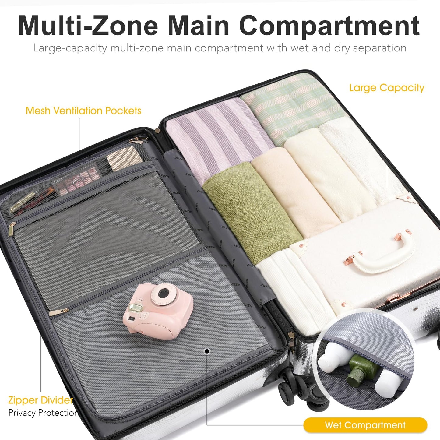 universal trotter 3-Piece High-Capacity Lightweight Vintage PU Leather Luggage Set (20/24/28 Carry-on & Checked), Water-Resistant PU Trunk Style, 360° Spinner Wheels (Silver)