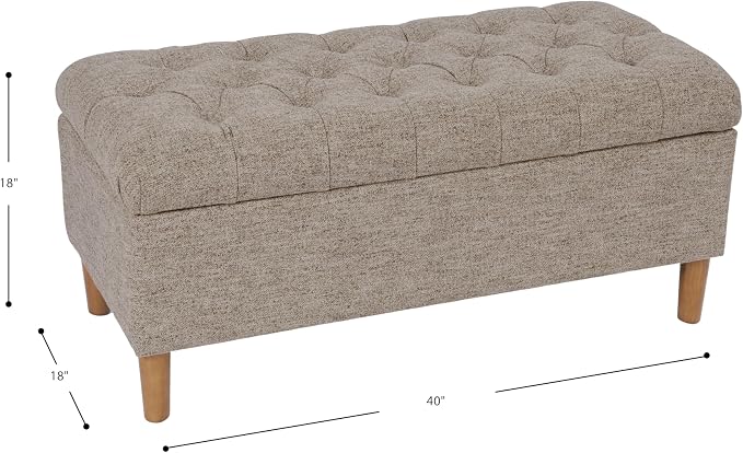 Homepop Home Decor | Tufted Ainsley Button Storage Ottoman Bench with Hinged Lid | Ottoman Bench with Storage for Living Room & Bedroom,Midtone Gray