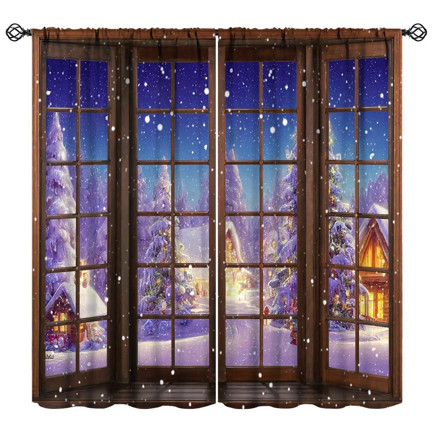 JESTRONRY Winter Christmas Curtains, Winter House Christmas Tree Snow Scenery Seasonal Xmas Nature Theme,Blackout Rod Pocket Window Drapes for Living Room Bedroom Bathroom W42xL45in