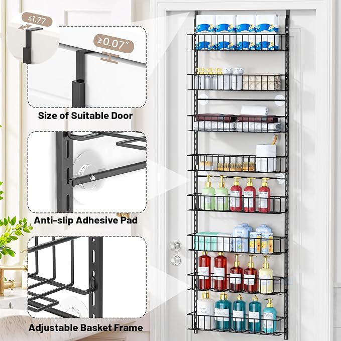 ElegantArray 8-Tier Pantry Door Oragnizer, Over The Door Pantry Organizer Rack and Storage, Hanging Spice Rack Shelves Door, Home Office Laundry Room Bathroom & Kitchen Organization Essentials Metal