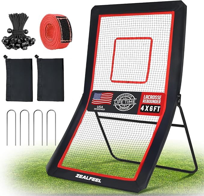 Lacrosse Rebounder, 4x7FT/4x6FT Lacrosse Rebound for Backyard with 5 Rebound Angles, Target Strip, Bounce Back Net Perfect for Lax Baseball Volleyball & Soccer Practice