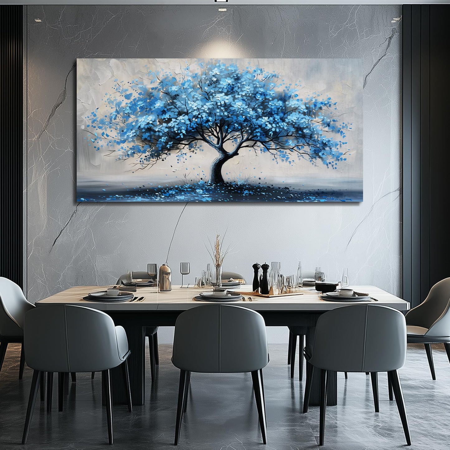 KELIYUAN Canvas Wall Art For Living Room Framed Wall Decorations For Bedroom Office Wall Decor Abstract Painting Blue Tree Pictures Artwork Ready To Hang Guesthouse Room Mural Home Decor 20x40 In