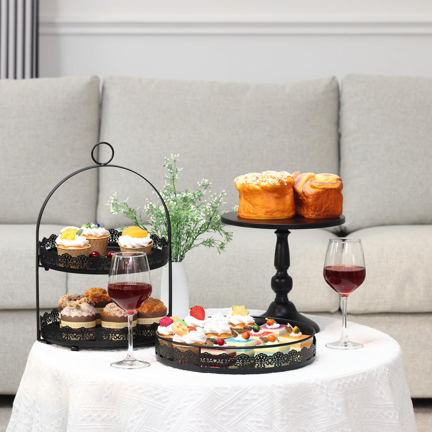 6 Pcs Black Cake Stands Set, QENUIITEA Cake Display Pedestal Tiered Cupcake Holder Dessert Plate Serving Tower Tray Decorative for Wedding Birthday Party Baby Shower Celebration