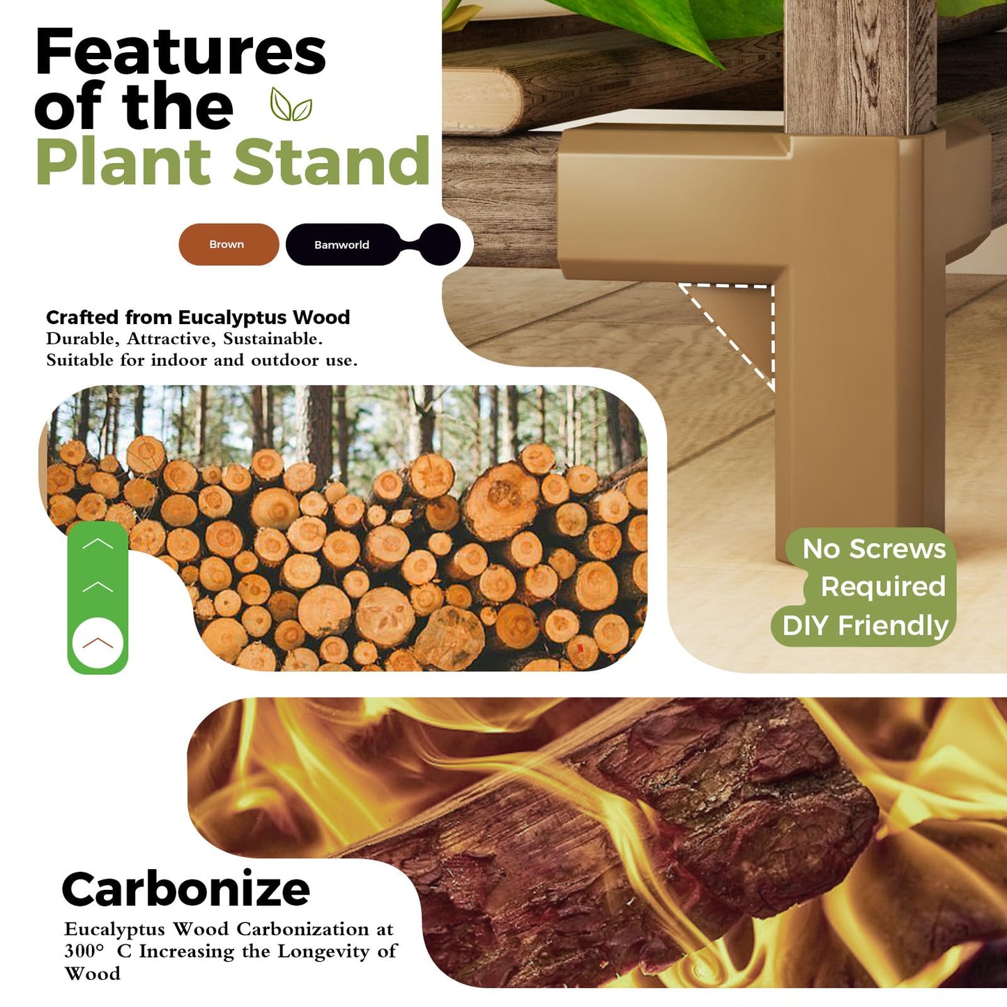 Bamworld Plant Stands Indoor 4 Sets Plant Shelves Outdoor Wooden Plant Holder for Multiple Plants Flower Stands for Living Room Balcony Garden Patio Lawn Window
