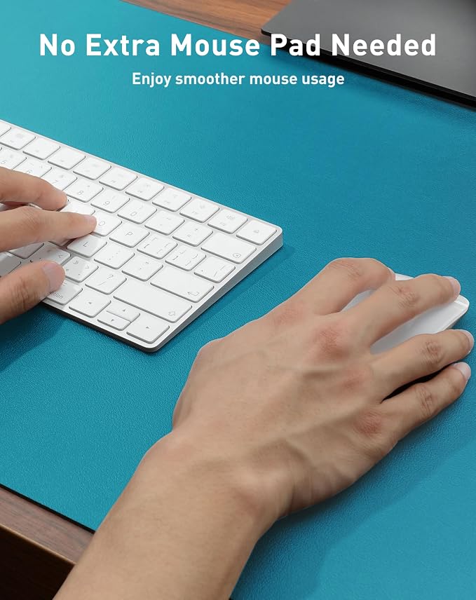 Aothia Faux Leather Desk Mat - Large Mouse Pad, Non-Slip PU Leather Blotter, Waterproof Writing Surface for Office and Home (Turquoise, 40" x 24")