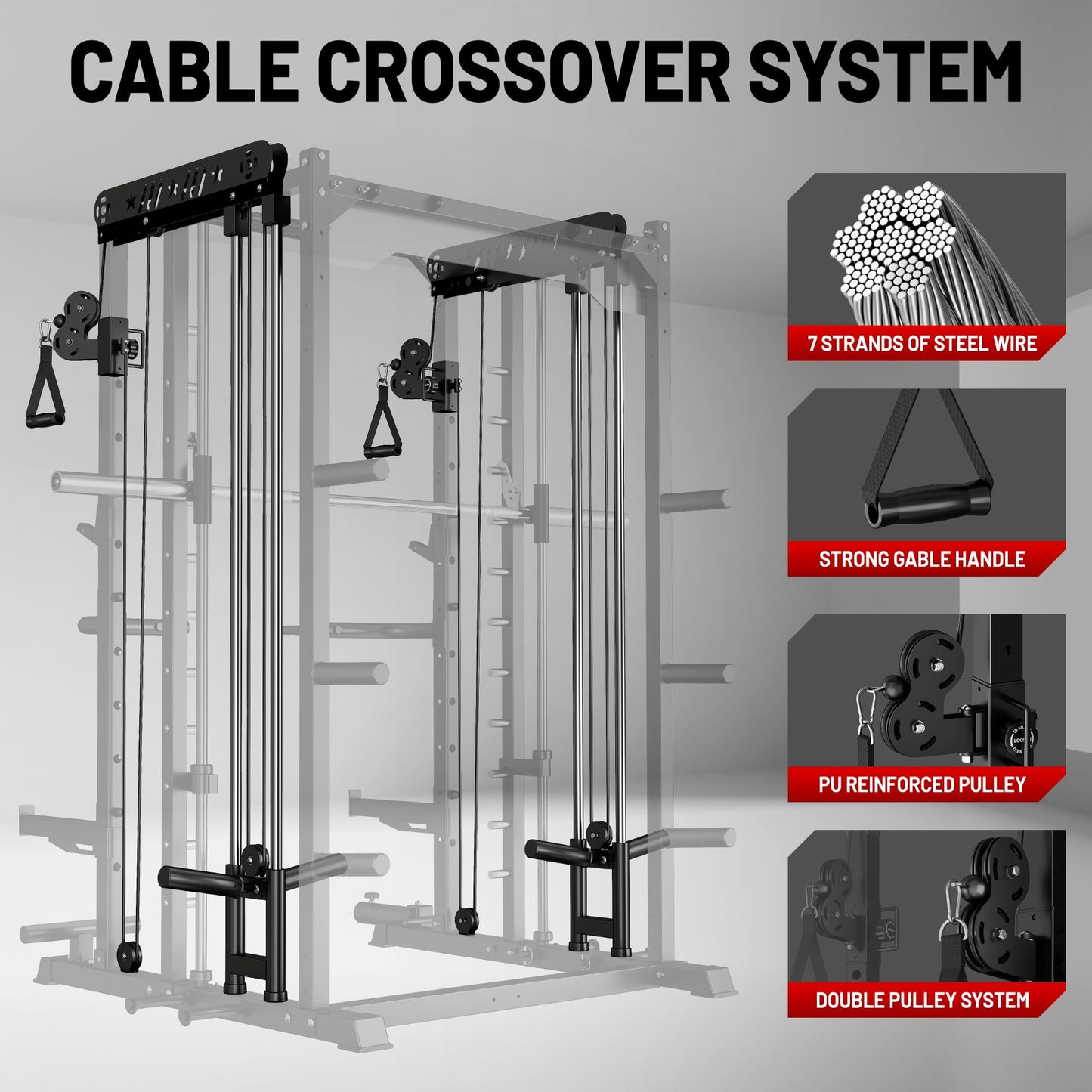 JELENS Smith Machine for Home Gym, Multi-Function M12 Power Cage, Squat Rack with Smith Bar and More Attachment (Black, 140LB Black Weights Package)
