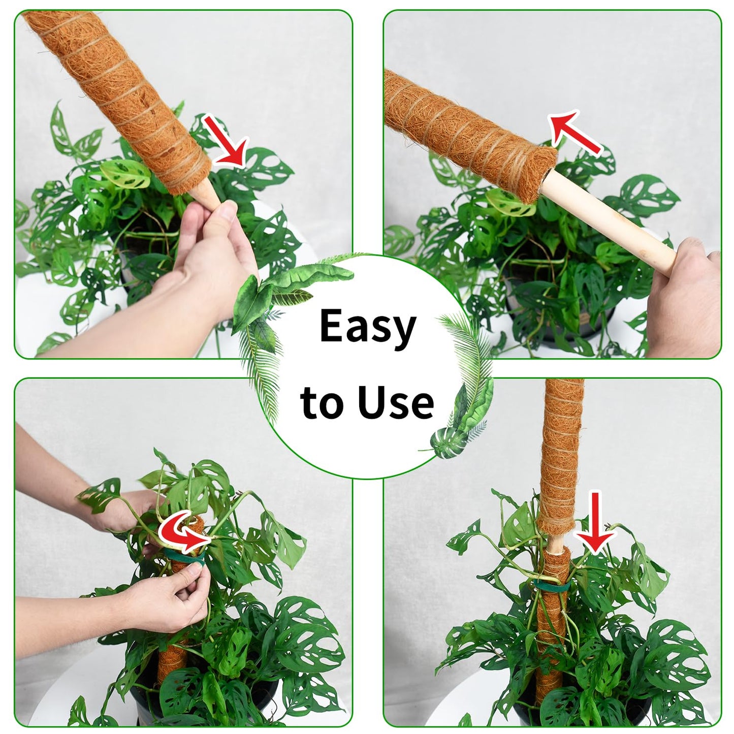 JJGoo Moss Pole for Plants Monstera,【4 Pack】 23.6 inch Plant Support Pole, Extendable Coir Totem Pole for Potted Plants Pothos,Train Indoor Climbing Plants to Grow Upwards - Extends to 74.6 Inches