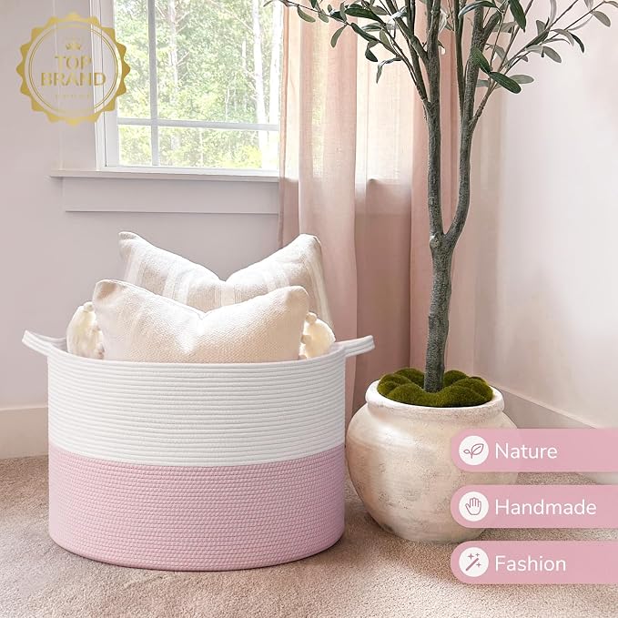 INDRESSME 115L Extra Large Pink Laundry Basket for Nursery Stuffed Animal Storage, Blanket Rope Baby Baskets Kids Toy Organizer Dorm Room Essentials for Girls, Pink