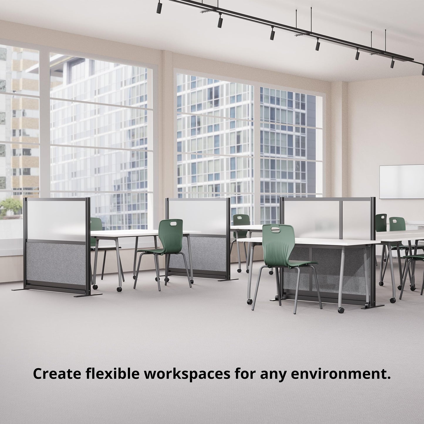 Stand Up Desk Store Expanse Modular Wall | 70'' x 48'' Wall | Expandable Partition Room Divider with Rearrangeable Frosted Acrylic & Sound Absorbent Wide Panels (Silver Frame)